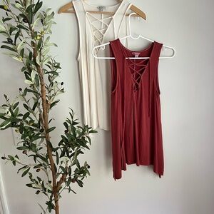 American Eagle Outfitters  deep burgundy and Cream Tank Tops Sz Xs - sm  bin H